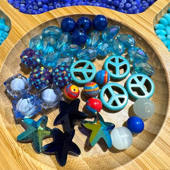 Blue Bead Lot - Glass Acrylic Resin Charms Peace Signs Stars Mixed Shapes - Picture 8 of 9